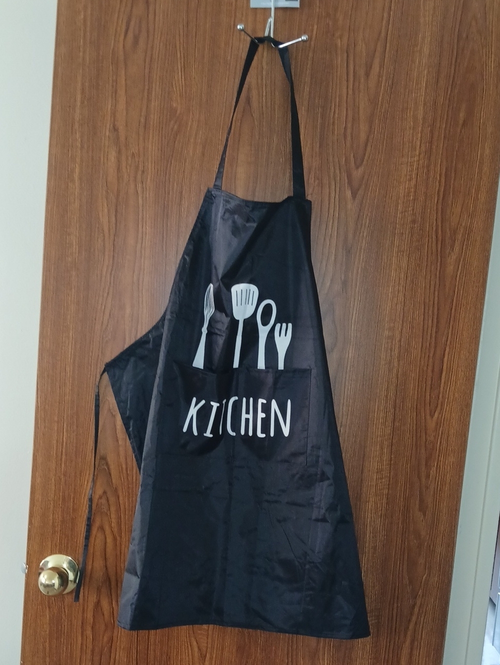Black 'KITCHEN' Apron with Utensil Print